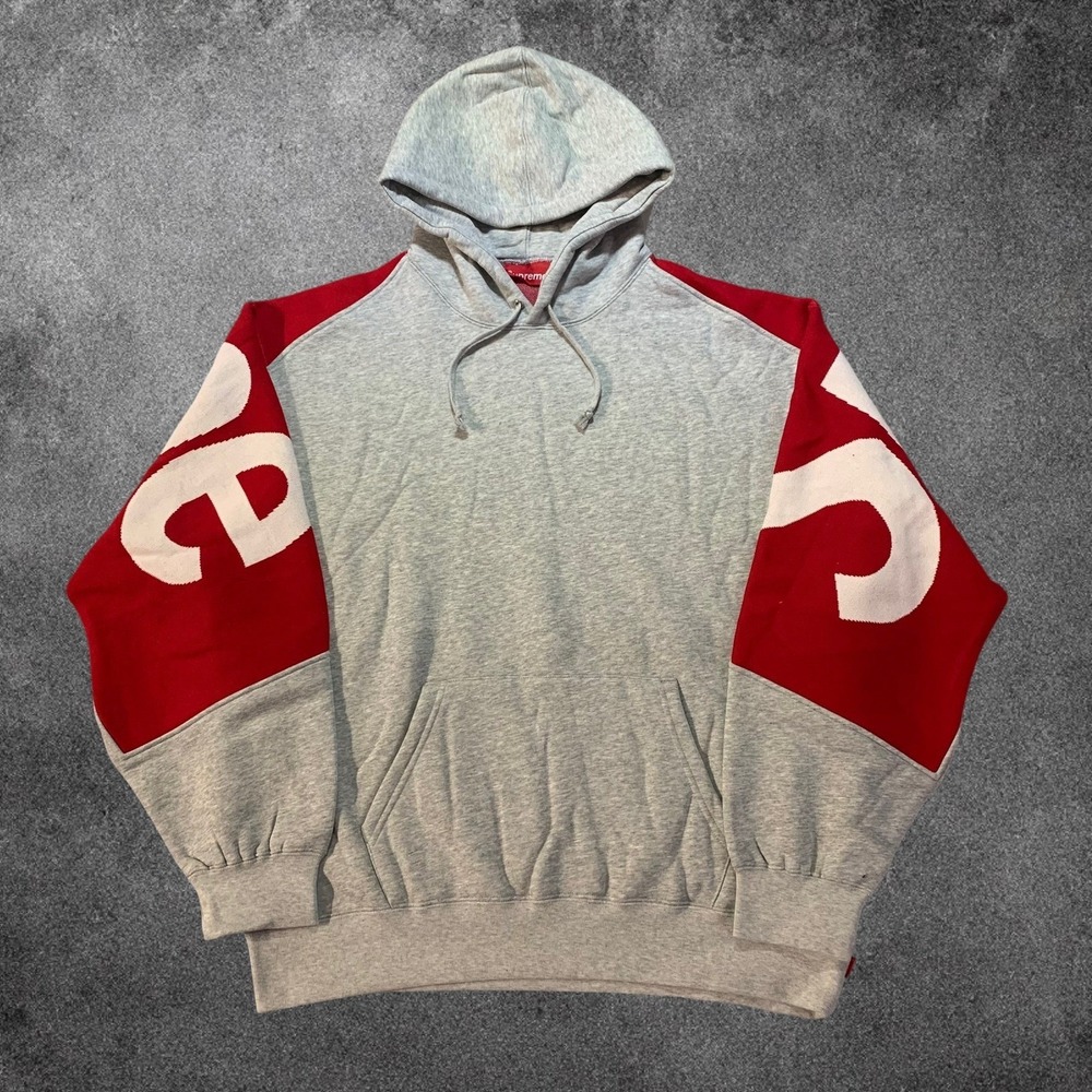 Supreme Big Logo Jacquard Hooded Sweatshirt Mens XL Grey Red FW23SW81 NWT